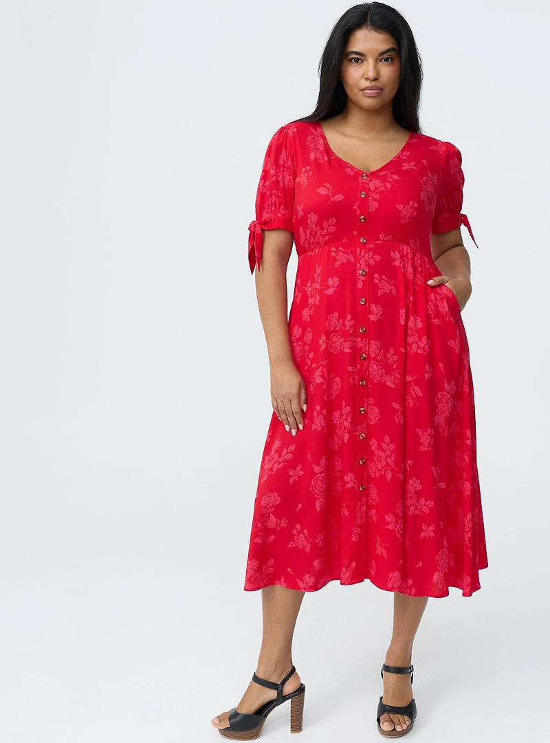 Button Down Challis Midi Dress