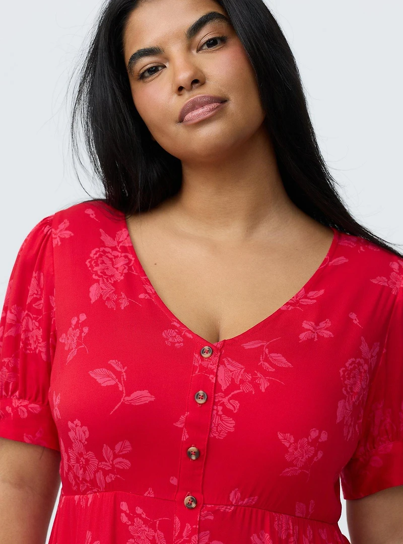 Button Down Challis Midi Dress