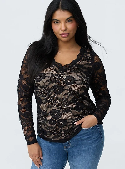 Stretch Lace Long Sleeve Top