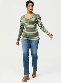 Cotton Modal Rib Henley Puff Sleeve Top