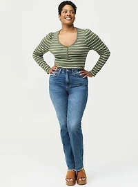 Cotton Modal Rib Henley Puff Sleeve Top