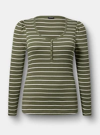 Cotton Modal Rib Henley Puff Sleeve Top