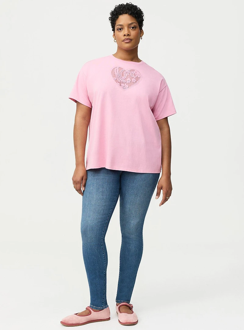 Heart Cutout Cotton Relaxed Crew Tee