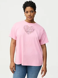 Heart Cutout Cotton Relaxed Crew Tee