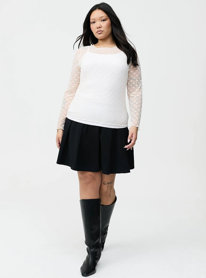 Sheer Mesh Swiss Dot & Heart Crew Top