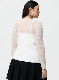 Sheer Mesh Swiss Dot & Heart Crew Top