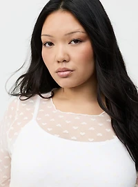 Sheer Mesh Swiss Dot & Heart Crew Top