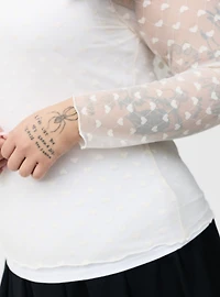 Sheer Mesh Swiss Dot & Heart Crew Top