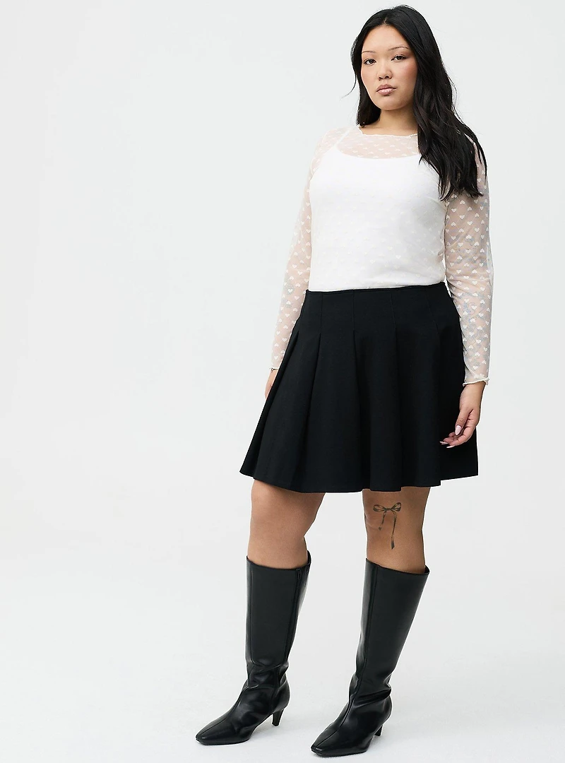 Sheer Mesh Swiss Dot & Heart Crew Top