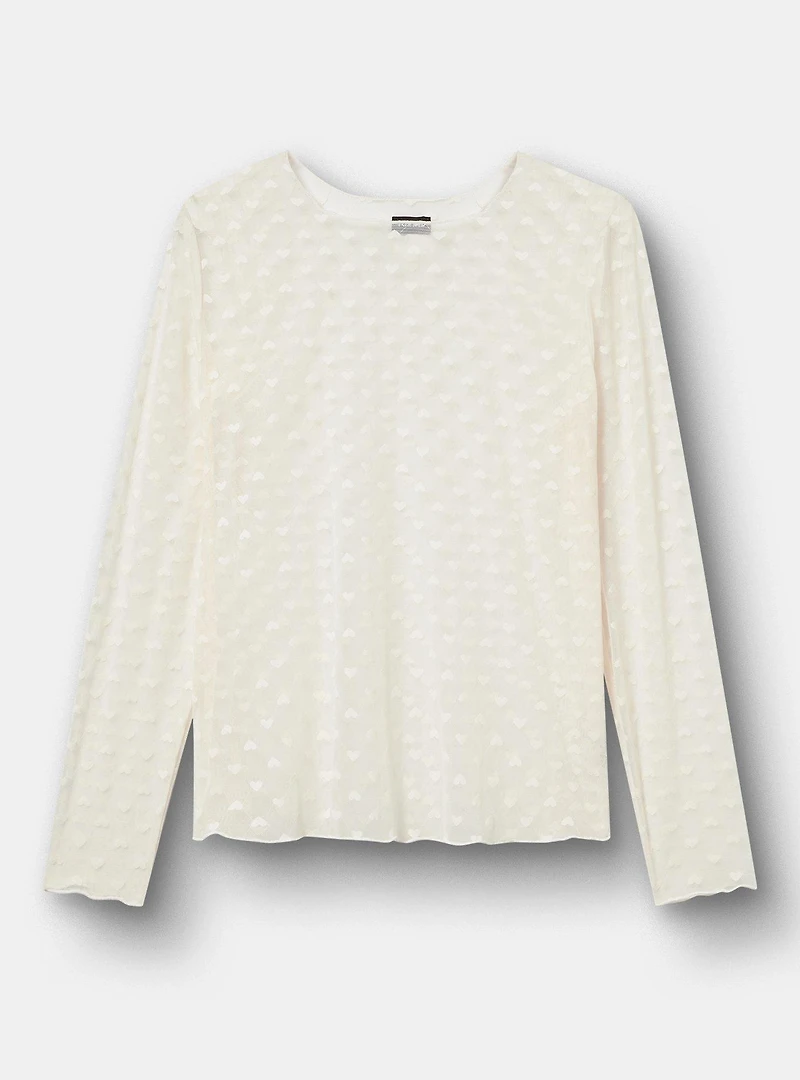 Sheer Mesh Swiss Dot & Heart Crew Top