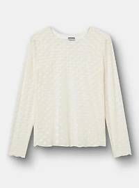 Sheer Mesh Swiss Dot & Heart Crew Top