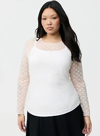 Sheer Mesh Swiss Dot & Heart Crew Top