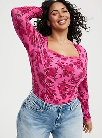 Slinky Shirred Lace Neck Top