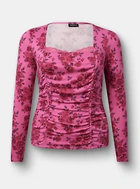 Slinky Shirred Lace Neck Top