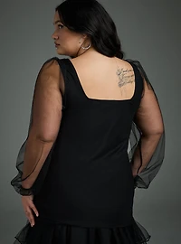 Nightfall Balloon Sleeve Mesh Top