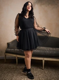 Nightfall Balloon Sleeve Mesh Top