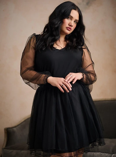 Nightfall Balloon Sleeve Mesh Top