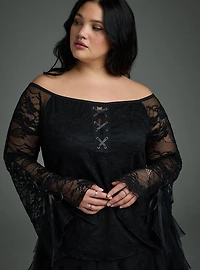 Nightfall Off-Shoulder Bell Sleeve Lace Top