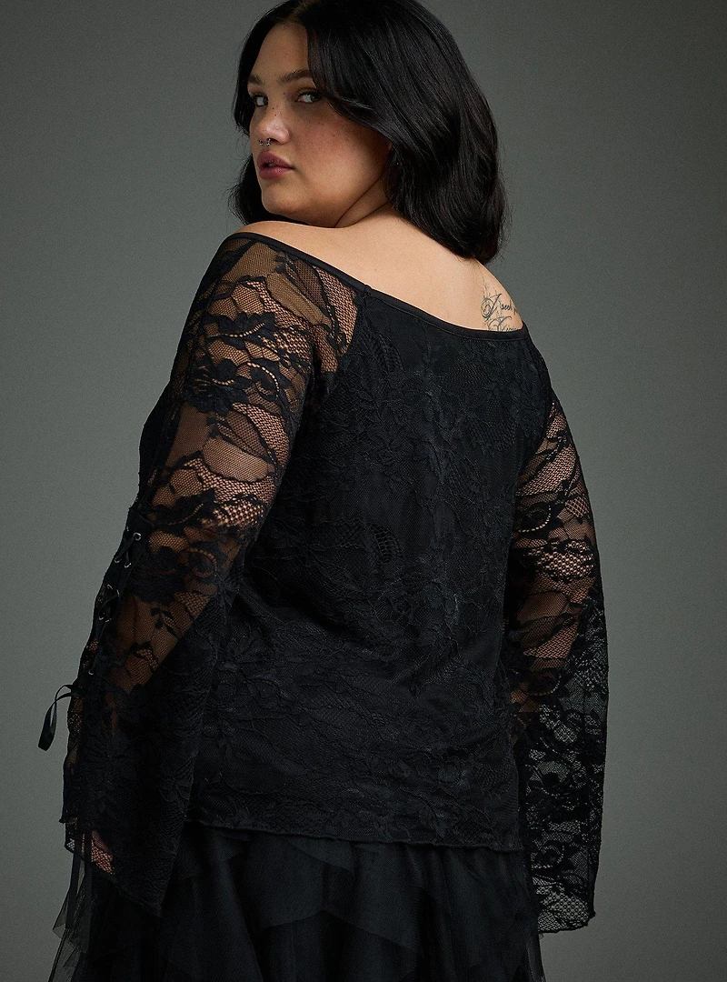 Nightfall Off-Shoulder Bell Sleeve Lace Top