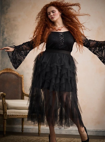 Nightfall Off-Shoulder Bell Sleeve Lace Top