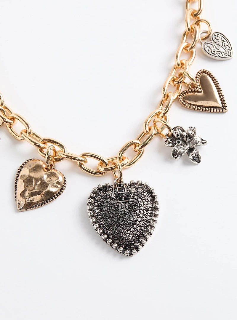 Heart Charm Statement Necklace