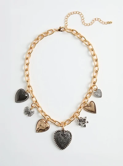 Heart Charm Statement Necklace