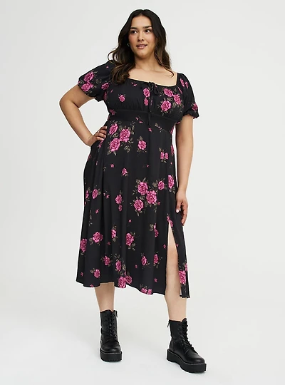 Puff Sleeve Midi Dress