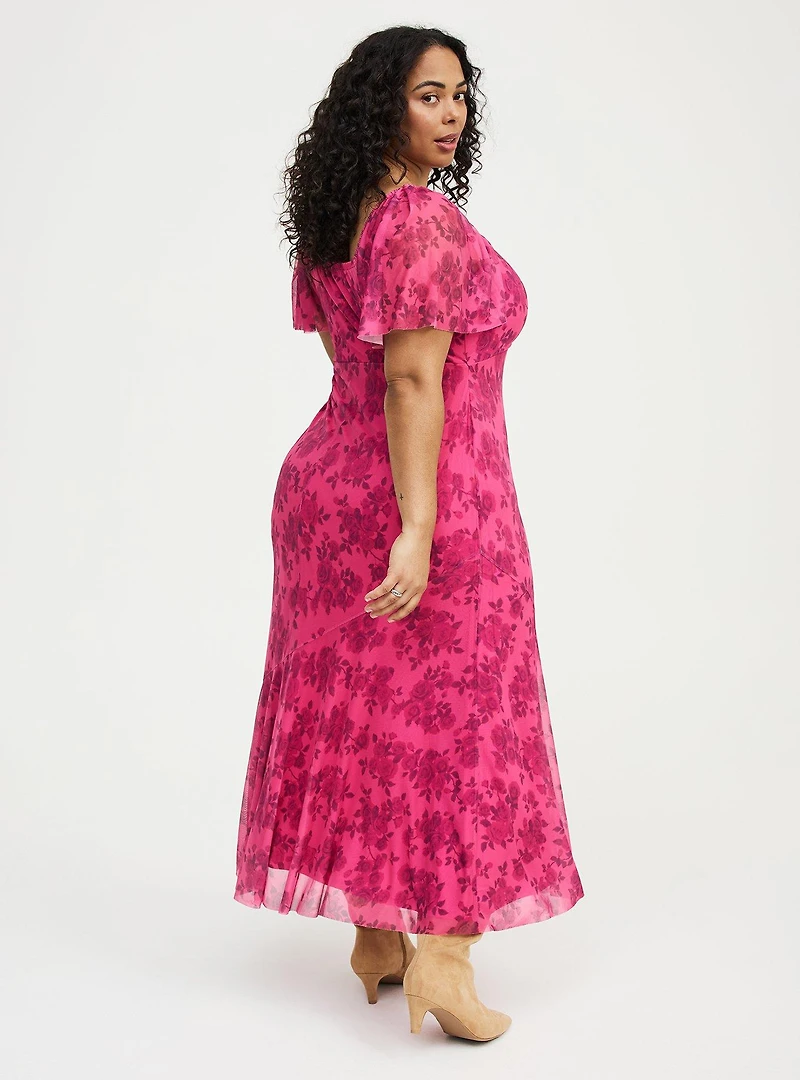 Flutter Sleeve Tie Front Maxi Dress