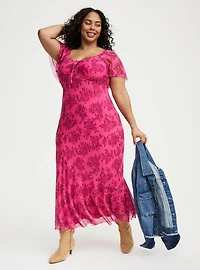 Flutter Sleeve Tie Front Maxi Dress