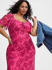 Flutter Sleeve Tie Front Maxi Dress