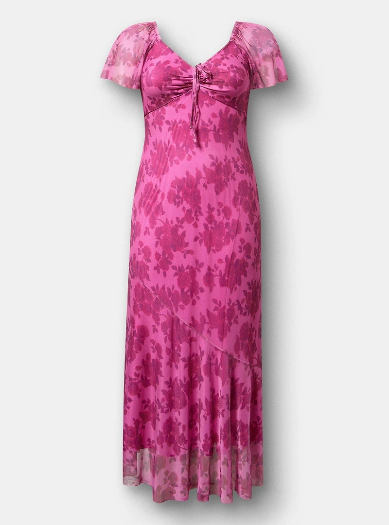 Flutter Sleeve Tie Front Maxi Dress