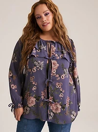 Festi Balloon Sleeve Tie Front Blouse