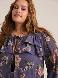 Festi Balloon Sleeve Tie Front Blouse