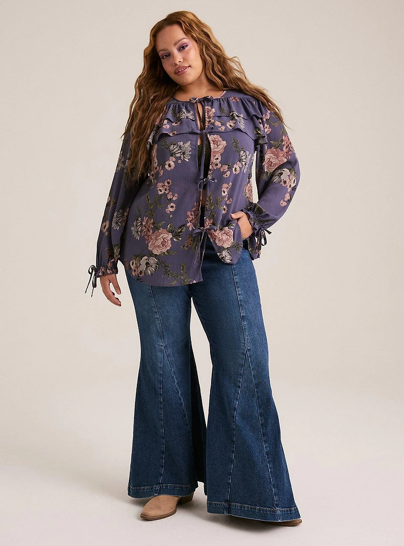 Festi Balloon Sleeve Tie Front Blouse