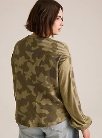 Festi Mixed Fabric Peasant Top