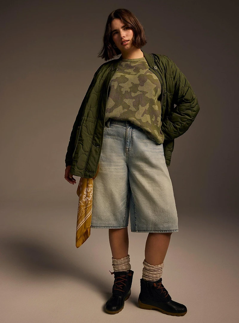 Festi Mixed Fabric Peasant Top