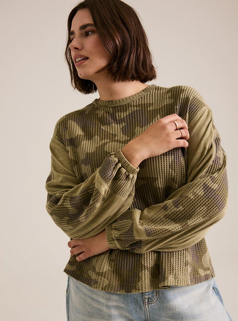 Festi Mixed Fabric Peasant Top