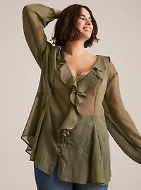 Festi Ruffle Button-Up Blouse