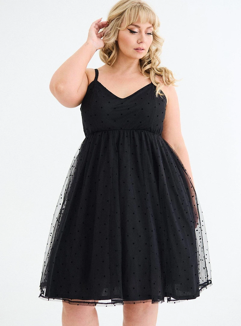 Retro Chic Flocked Dot Mesh Dress