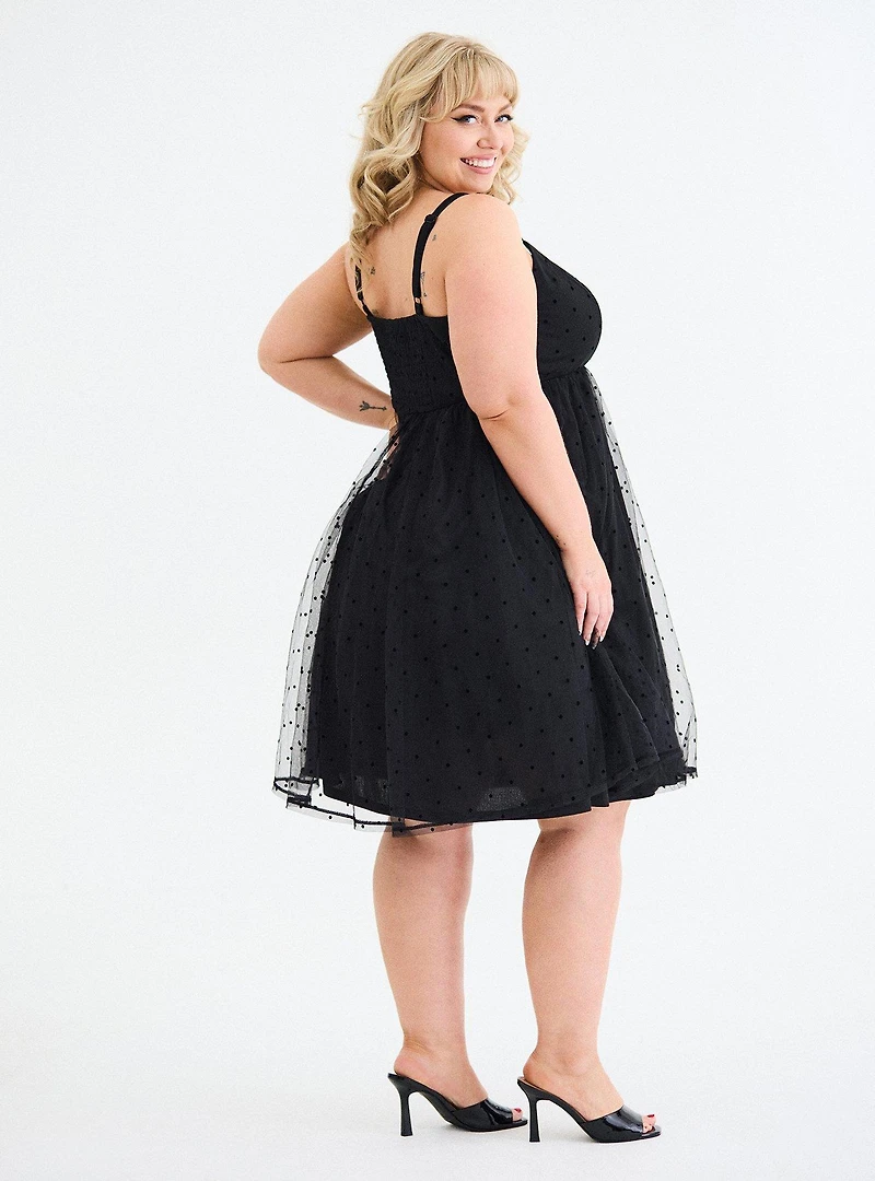 Retro Chic Flocked Dot Mesh Dress