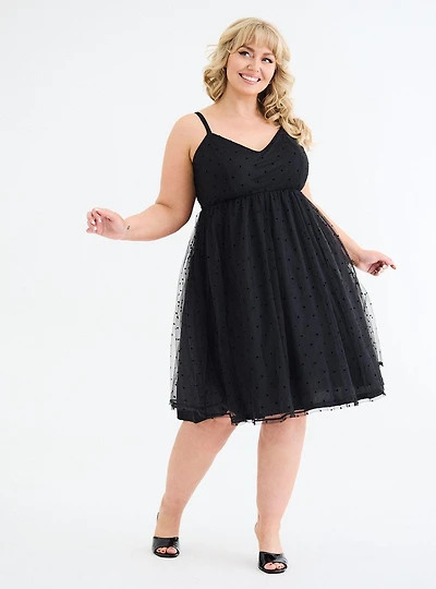 Retro Chic Flocked Dot Mesh Dress