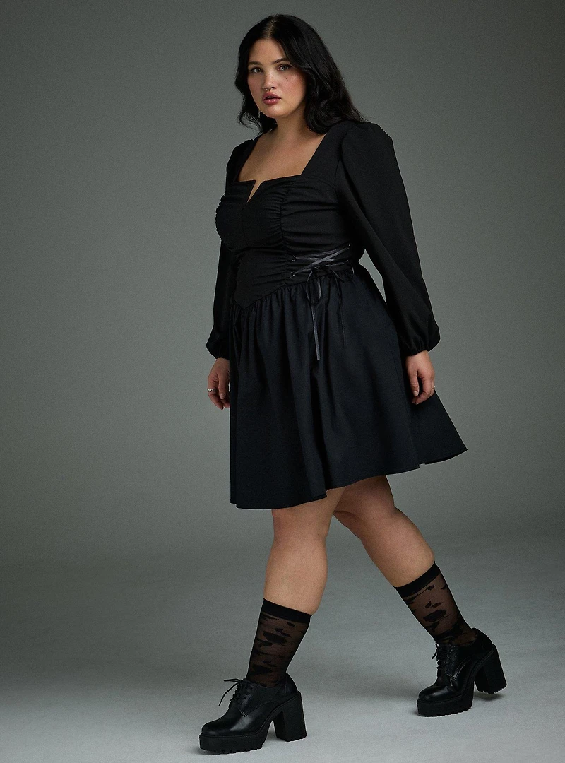Nightfall Puff Sleeve Basque Waist Dress