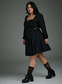 Nightfall Puff Sleeve Basque Waist Dress