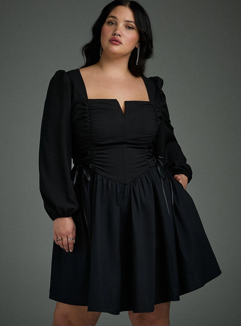 Nightfall Puff Sleeve Basque Waist Dress