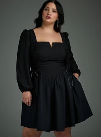 Nightfall Puff Sleeve Basque Waist Dress