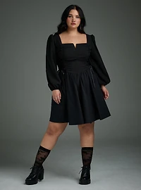 Nightfall Puff Sleeve Basque Waist Dress
