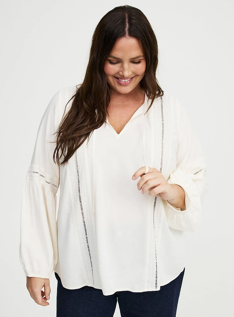 Lace Trim Tie Front Blouse