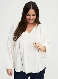 Lace Trim Tie Front Blouse