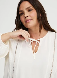 Lace Trim Tie Front Blouse