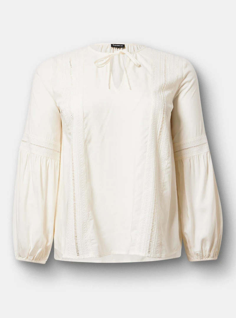 Lace Trim Tie Front Blouse